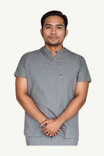 Caniboo: EASTON 3-pocket mens scrub top in ice grey